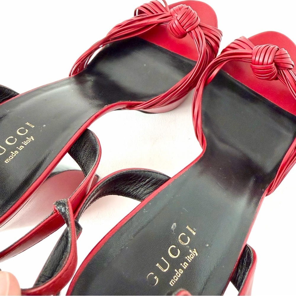 GUCCI | Red Leather Allie Knot Platform High Heels Sandals 39.5 - Picture 10 of 16